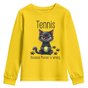 Funny Tennis Cat Gift Youth Sweatshirt Because Murder Is Wrong TS12 Daisy Print Your Wear