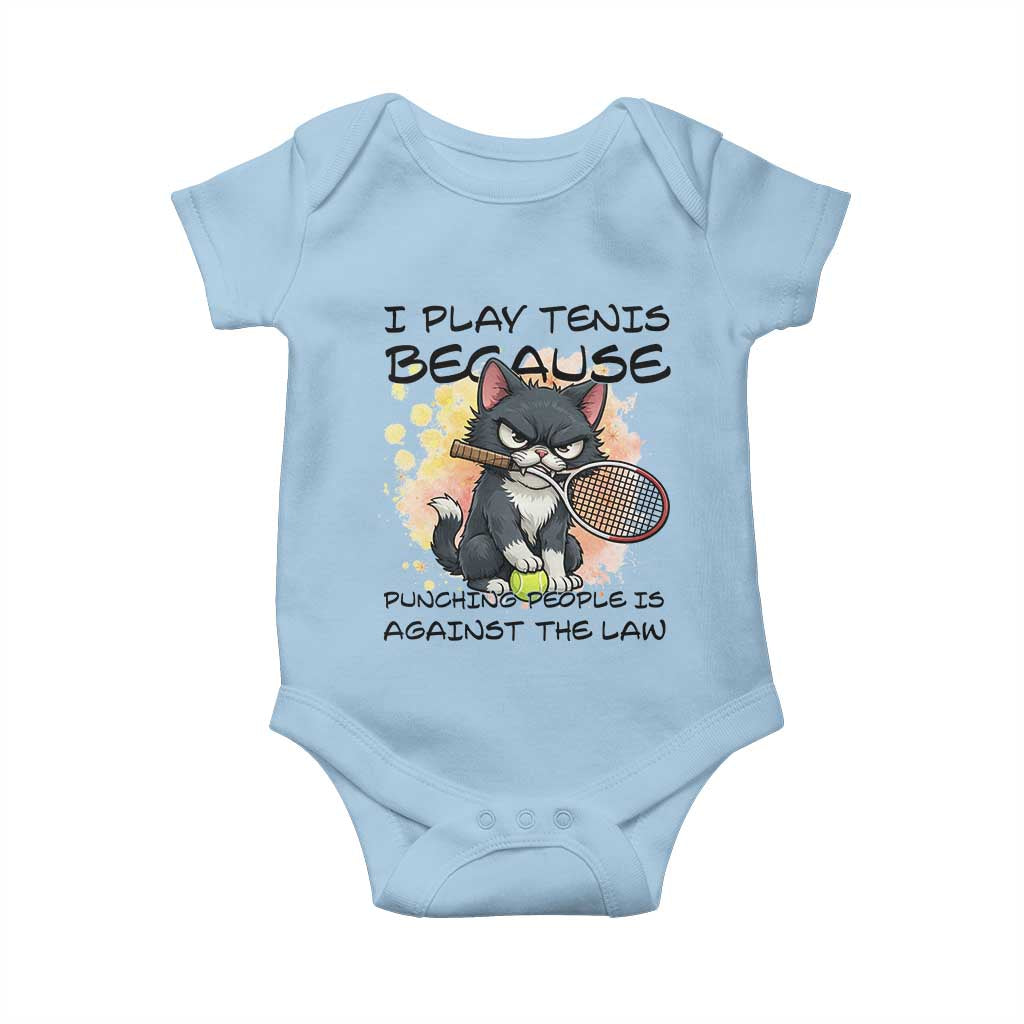 Funny Cat Plays Tennis Baby Onesie Because Punching People Is Against The Law TS12 Light Blue Print Your Wear