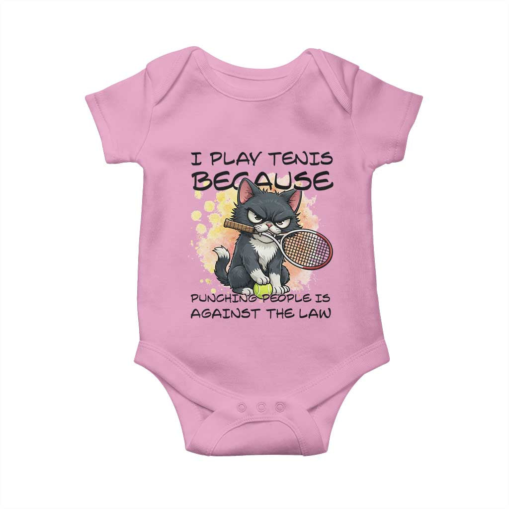 Funny Cat Plays Tennis Baby Onesie Because Punching People Is Against The Law TS12 Light Pink Print Your Wear