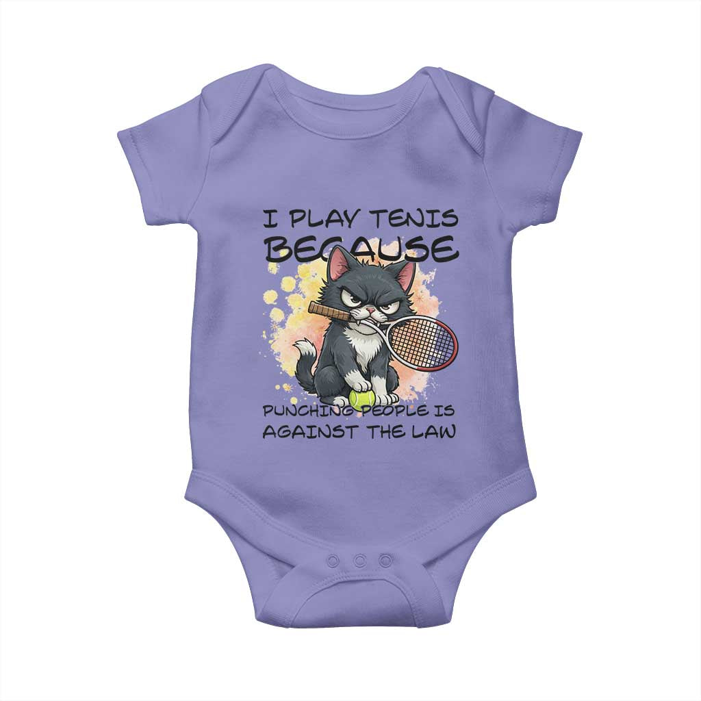 Funny Cat Plays Tennis Baby Onesie Because Punching People Is Against The Law TS12 Violet Print Your Wear