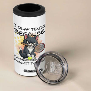 Funny Cat Plays Tennis 4 in 1 Can Cooler Tumbler Because Punching People Is Against The Law TS12 Print Your Wear