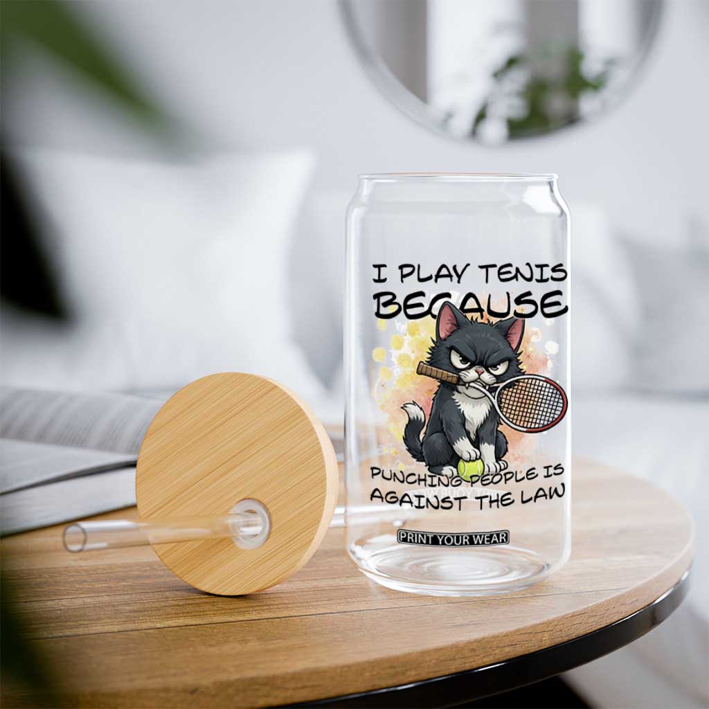 Funny Cat Plays Tennis Glass Can Because Punching People Is Against The Law TS12 Print Your Wear