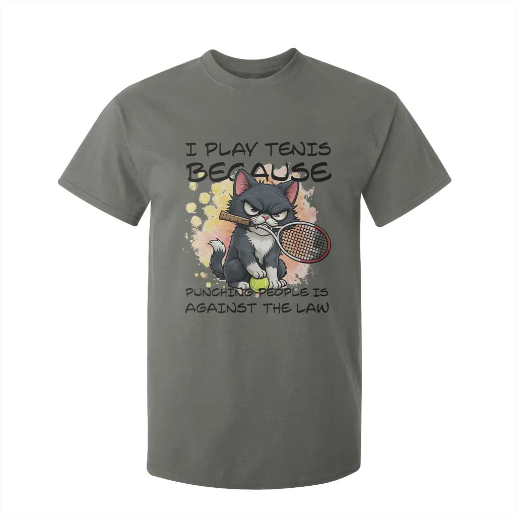 Funny Cat Plays Tennis T Shirt For Kid Because Punching People Is Against The Law TS12 Military Green Print Your Wear