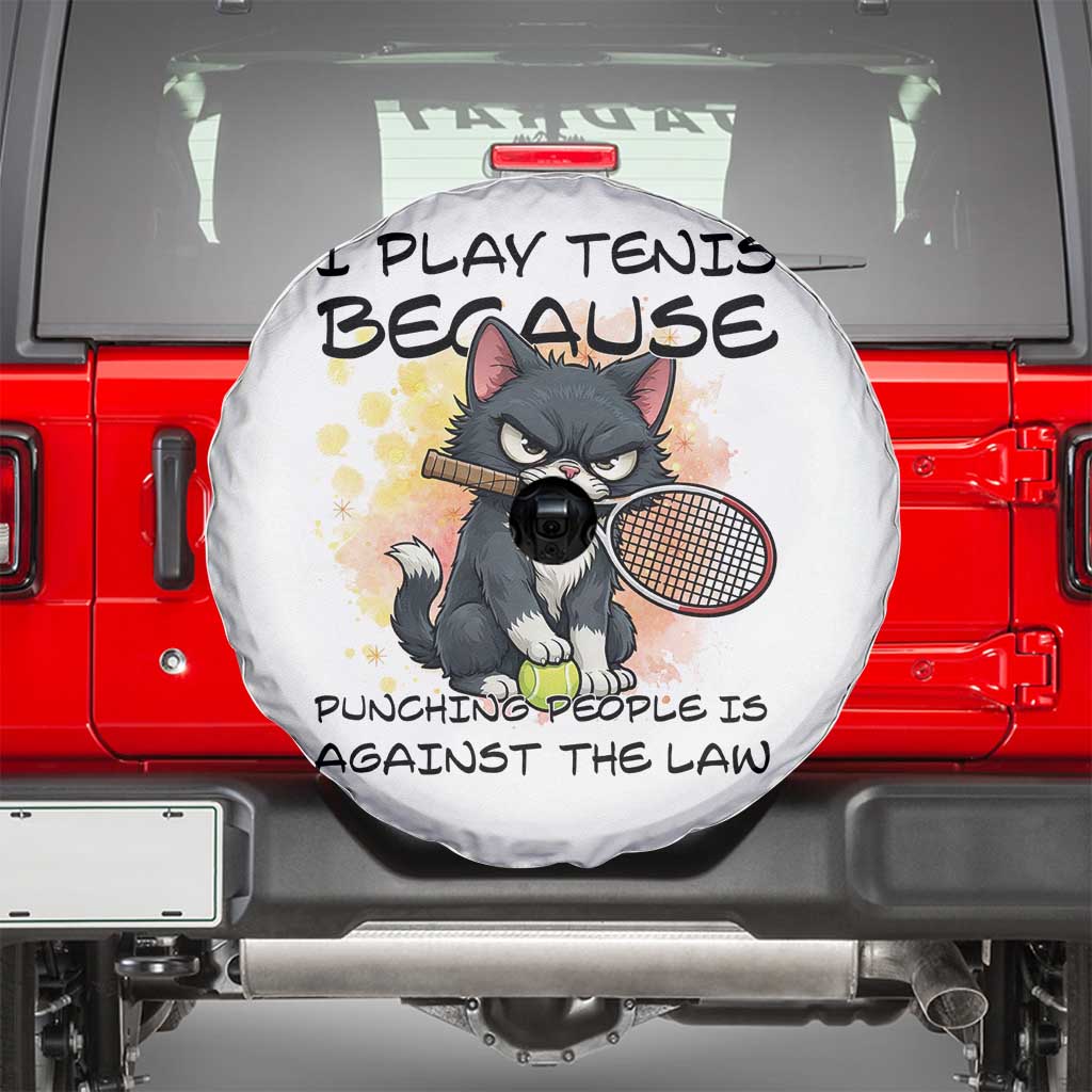 Funny Cat Plays Tennis Spare Tire Cover Because Punching People Is Against The Law TS12 White Print Your Wear
