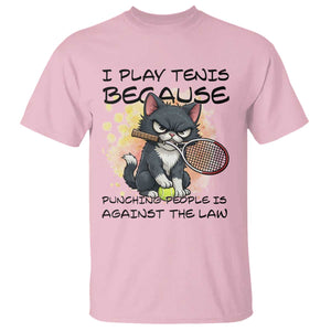 Funny Cat Plays Tennis T Shirt Because Punching People Is Against The Law TS12 Light Pink Print Your Wear