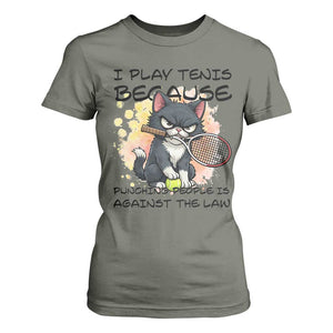 Funny Cat Plays Tennis T Shirt For Women Because Punching People Is Against The Law TS12 Military Green Print Your Wear