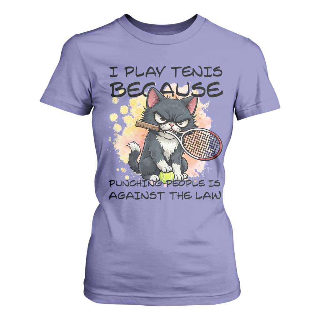Funny Cat Plays Tennis T Shirt For Women Because Punching People Is Against The Law TS12 Violet Print Your Wear