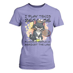 Funny Cat Plays Tennis T Shirt For Women Because Punching People Is Against The Law TS12 Violet Print Your Wear