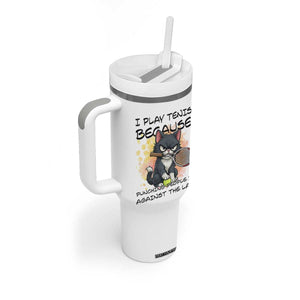 Funny Cat Plays Tennis Tumbler With Handle Because Punching People Is Against The Law TS12 Print Your Wear