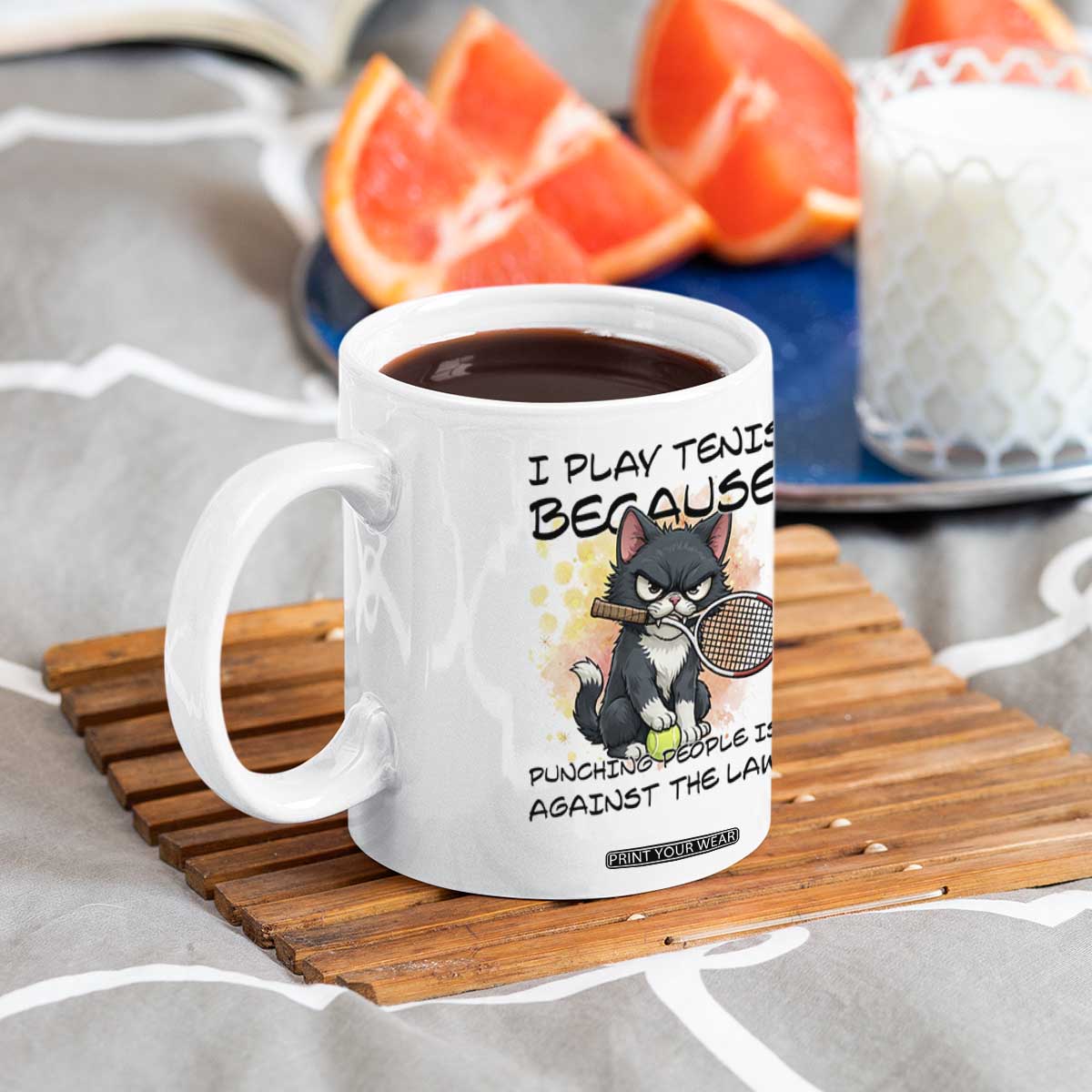 Funny Cat Plays Tennis Coffee Mug Because Punching People Is Against The Law TS12 Print Your Wear