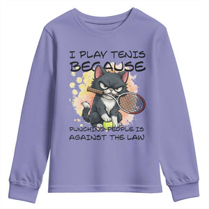 Funny Cat Plays Tennis Youth Sweatshirt Because Punching People Is Against The Law TS12 Violet Print Your Wear