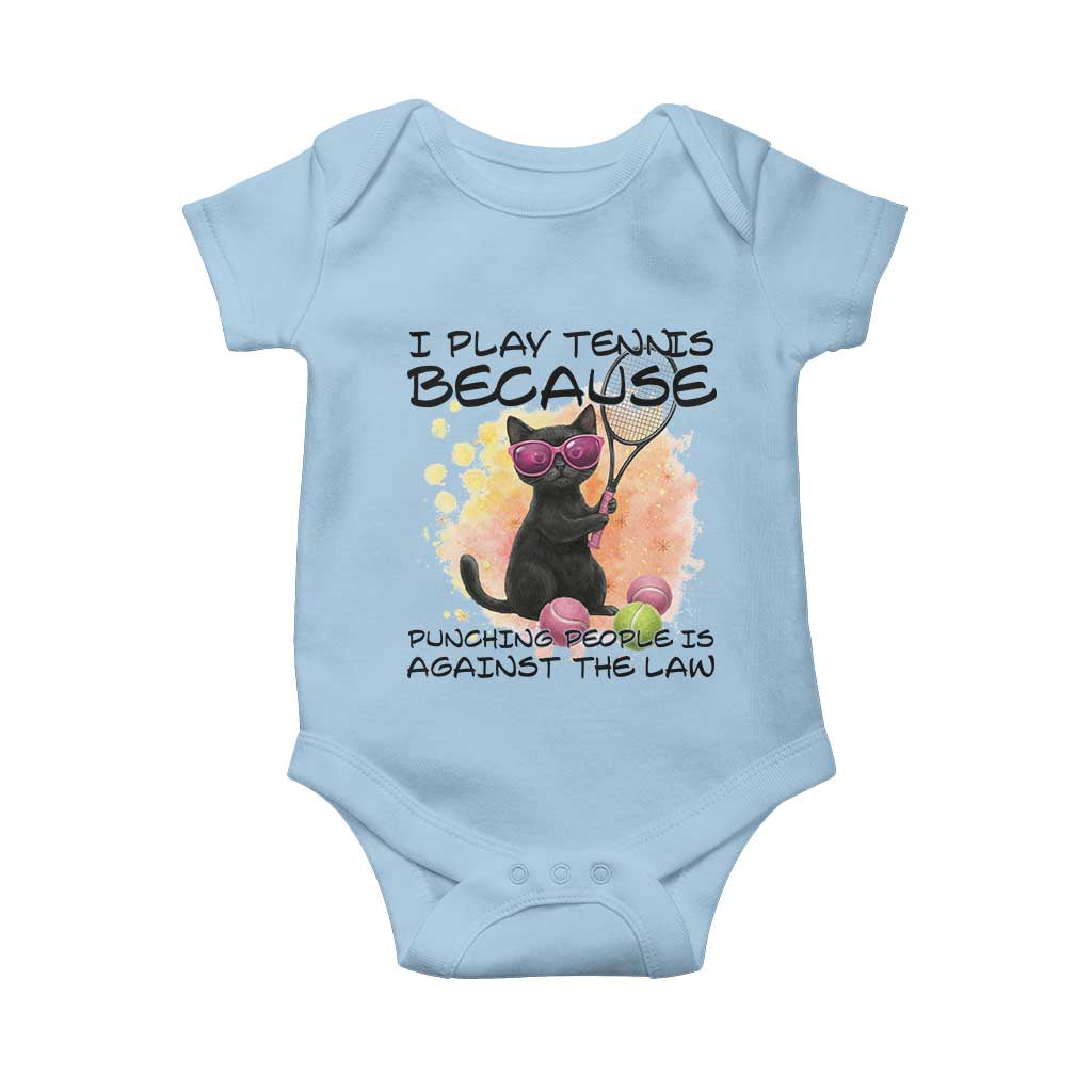 Because Punching People Is Against The Law Baby Onesie Funny Tennis Cat Gift TS12 Light Blue Print Your Wear