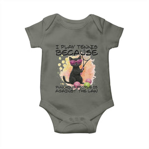 Because Punching People Is Against The Law Baby Onesie Funny Tennis Cat Gift TS12 Military Green Print Your Wear