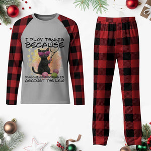 Because Punching People Is Against The Law Plaid Pajama Set Funny Tennis Cat Gift TS12 Buffalo Plaid Print Your Wear