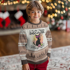 Because Punching People Is Against The Law Ugly Christmas Sweater Funny Tennis Cat Gift TS12 Mocha Mousse Print Your Wear