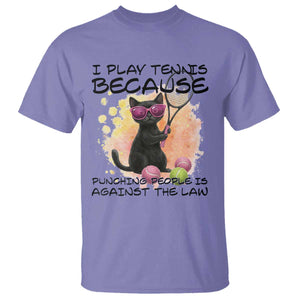 Because Punching People Is Against The Law T Shirt Funny Tennis Cat Gift TS12 Violet Print Your Wear