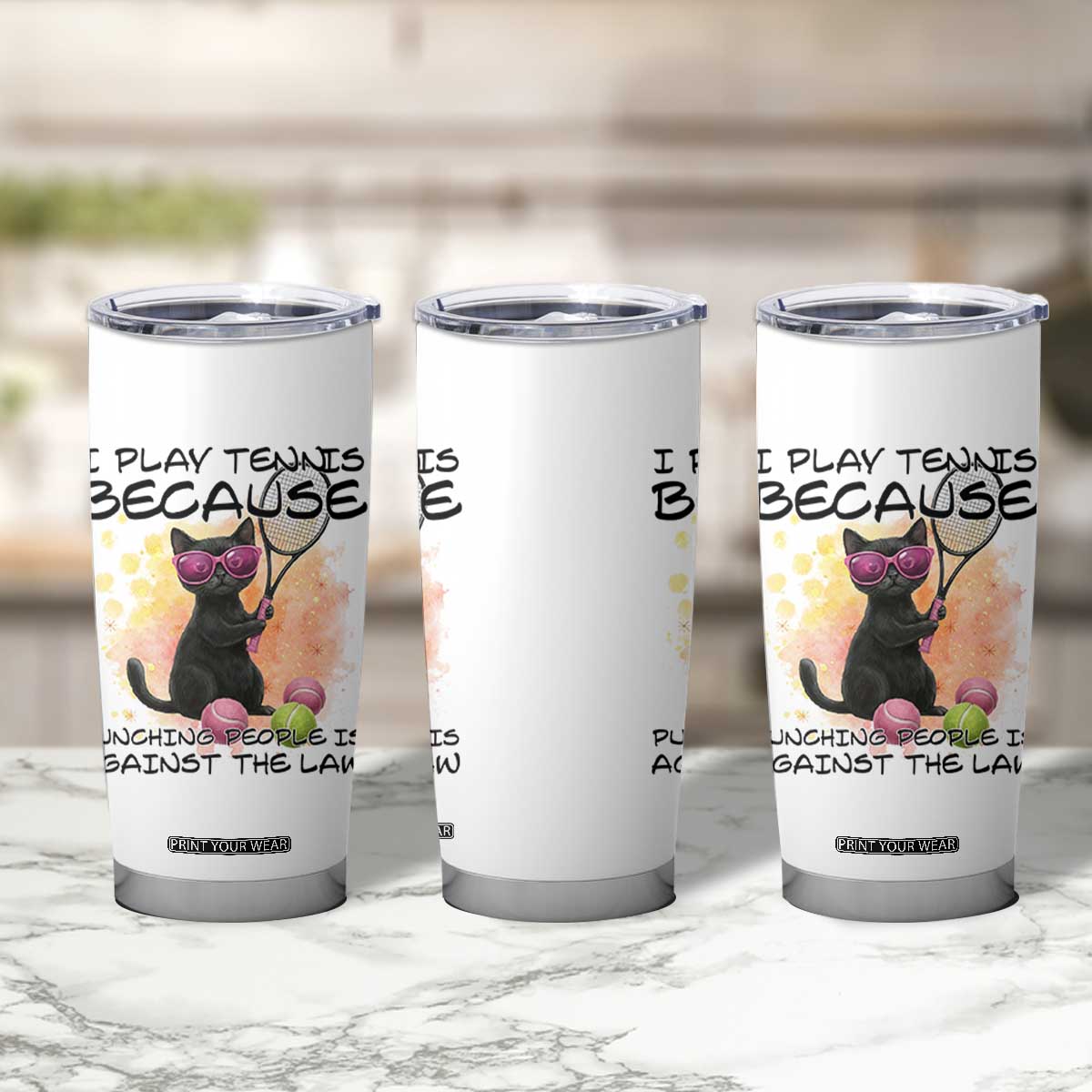Because Punching People Is Against The Law Tumbler Cup Funny Tennis Cat Gift TS12 Print Your Wear