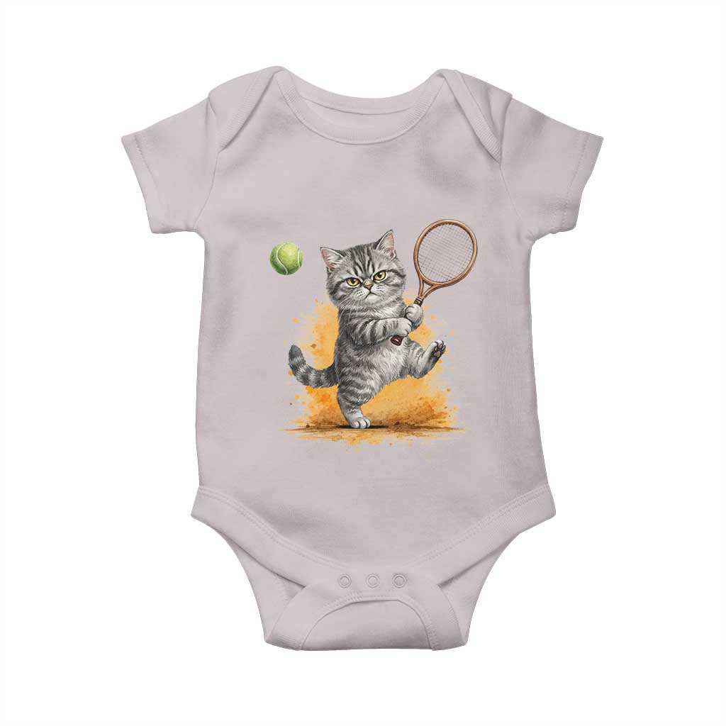 Funny Grumpy Cat Tennis Player Baby Onesie Gift For Tennis Fans TS12 Ice Gray Print Your Wear