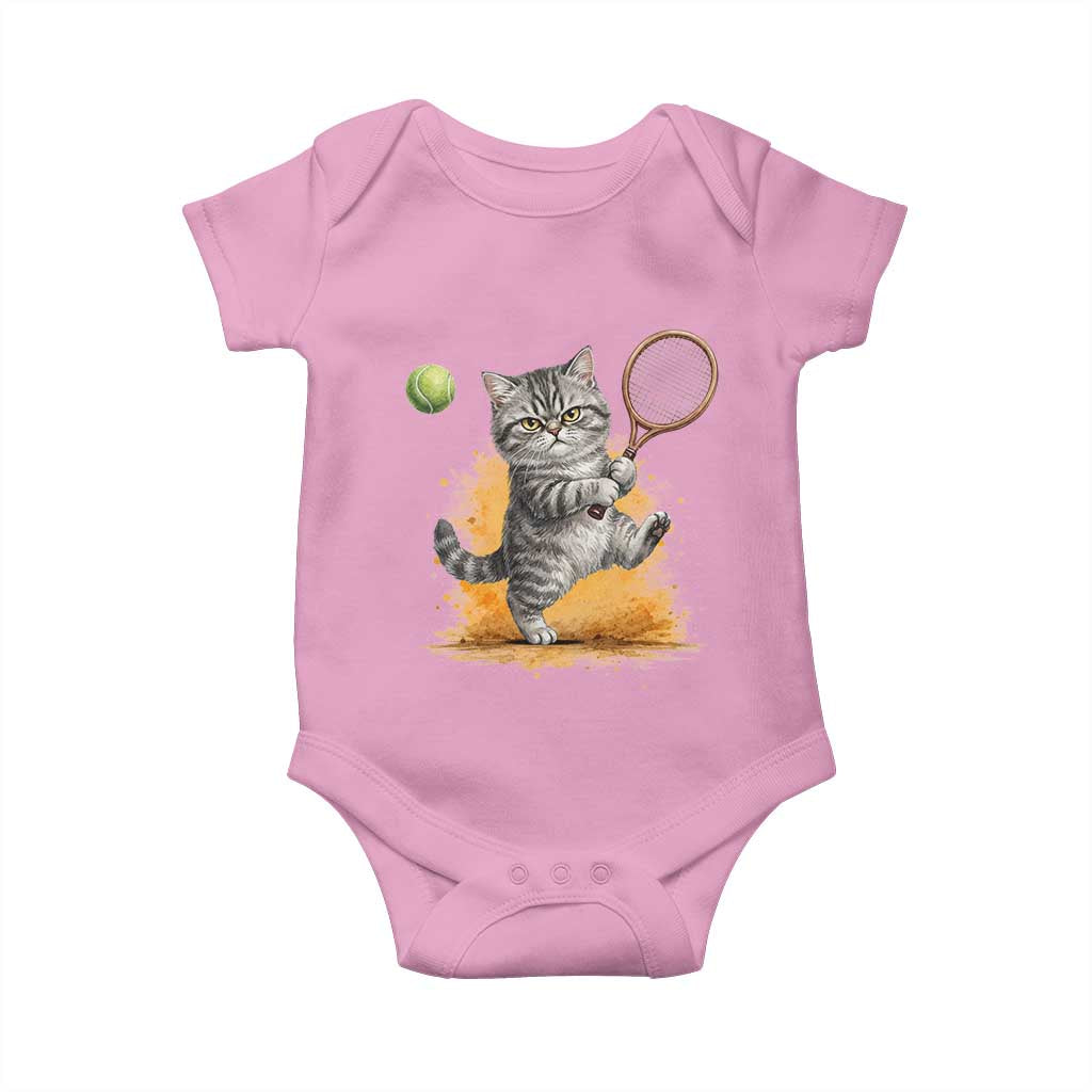 Funny Grumpy Cat Tennis Player Baby Onesie Gift For Tennis Fans TS12 Light Pink Print Your Wear