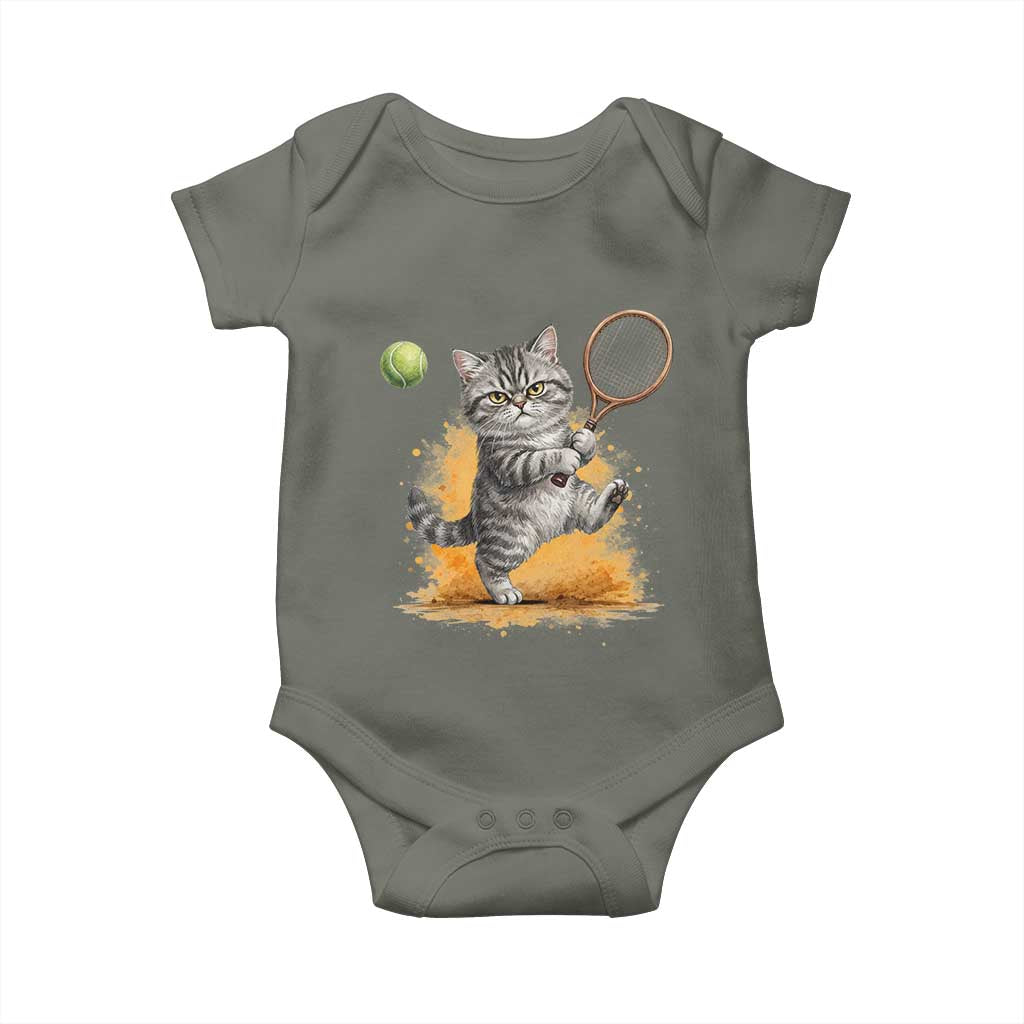 Funny Grumpy Cat Tennis Player Baby Onesie Gift For Tennis Fans TS12 Military Green Print Your Wear