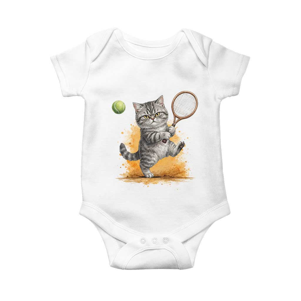 Funny Grumpy Cat Tennis Player Baby Onesie Gift For Tennis Fans TS12 White Print Your Wear