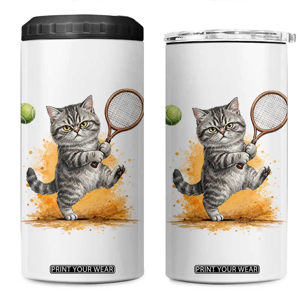 Funny Grumpy Cat Tennis Player 4 in 1 Can Cooler Tumbler Gift For Tennis Fans TS12 One Size: 16 oz White Print Your Wear