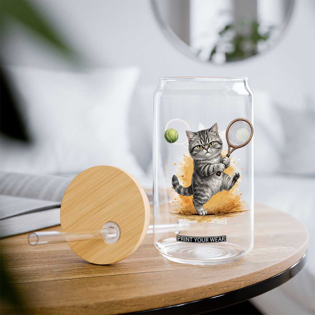 Funny Grumpy Cat Tennis Player Glass Can Gift For Tennis Fans TS12 Print Your Wear