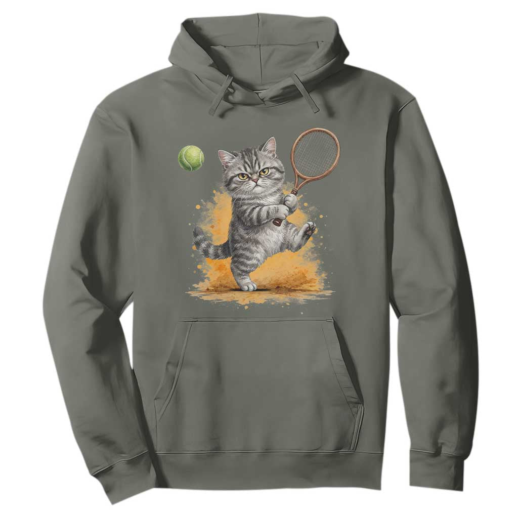 Funny Grumpy Cat Tennis Player Hoodie Gift For Tennis Fans TS12 Military Green Print Your Wear
