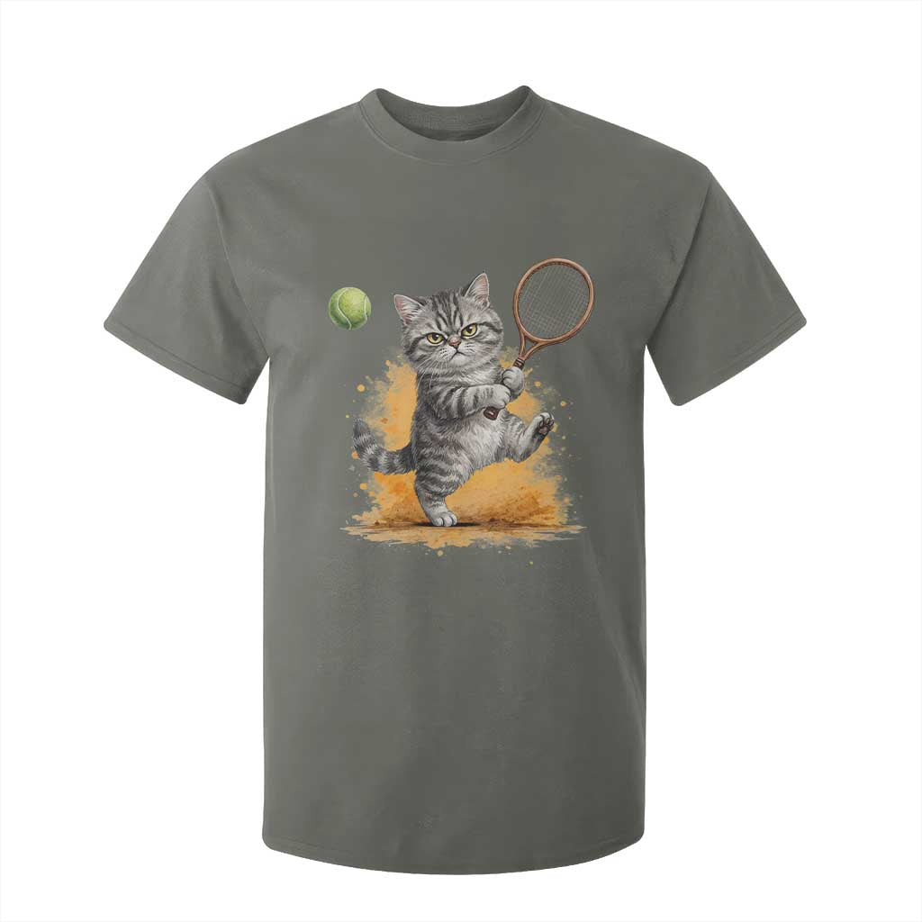 Funny Grumpy Cat Tennis Player T Shirt For Kid Gift For Tennis Fans TS12 Military Green Print Your Wear