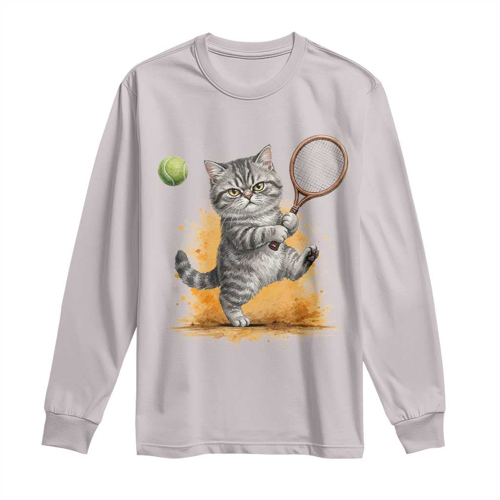 Funny Grumpy Cat Tennis Player Long Sleeve Shirt Gift For Tennis Fans TS12 Ice Gray Print Your Wear