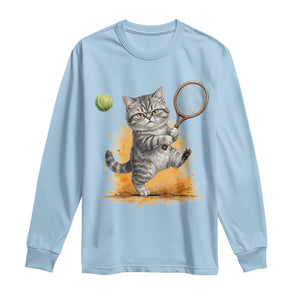 Funny Grumpy Cat Tennis Player Long Sleeve Shirt Gift For Tennis Fans TS12 Light Blue Print Your Wear