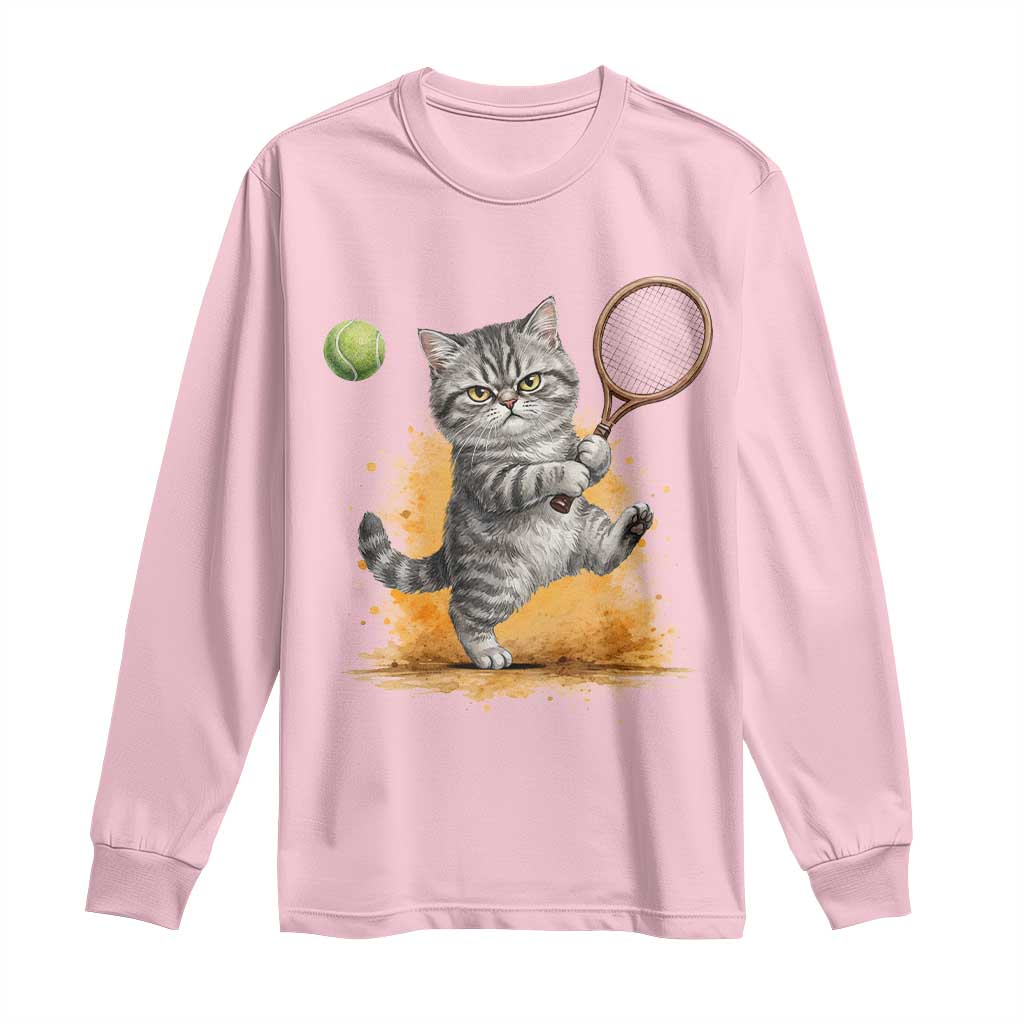 Funny Grumpy Cat Tennis Player Long Sleeve Shirt Gift For Tennis Fans TS12 Light Pink Print Your Wear
