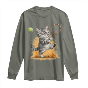 Funny Grumpy Cat Tennis Player Long Sleeve Shirt Gift For Tennis Fans TS12 Military Green Print Your Wear