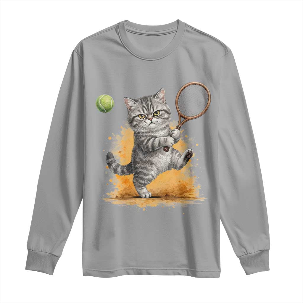 Funny Grumpy Cat Tennis Player Long Sleeve Shirt Gift For Tennis Fans TS12 Sport Gray Print Your Wear