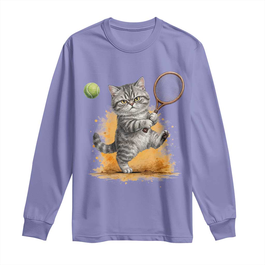 Funny Grumpy Cat Tennis Player Long Sleeve Shirt Gift For Tennis Fans TS12 Violet Print Your Wear