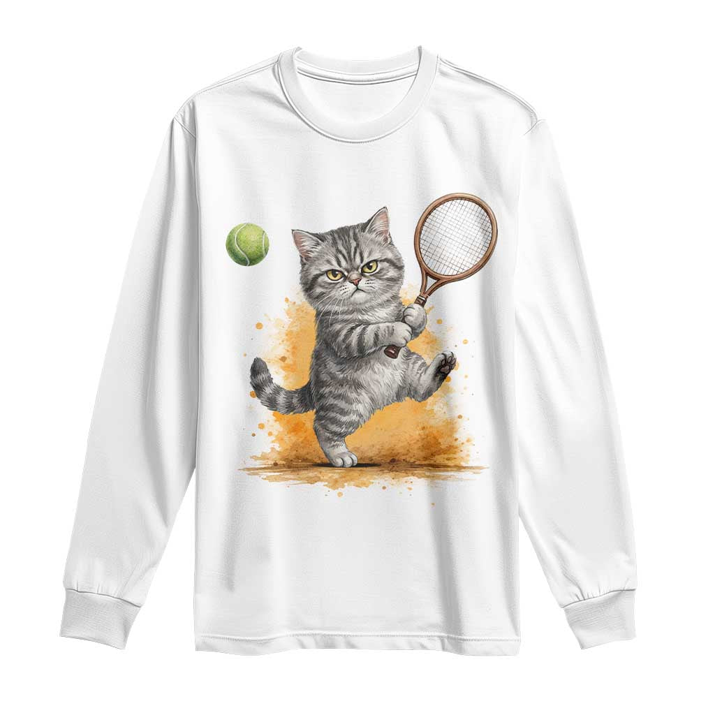 Funny Grumpy Cat Tennis Player Long Sleeve Shirt Gift For Tennis Fans TS12 White Print Your Wear