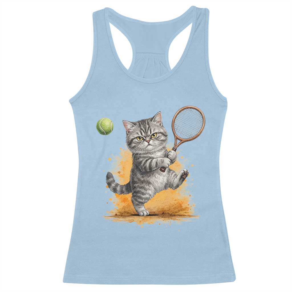 Funny Grumpy Cat Tennis Player Racerback Tank Top Gift For Tennis Fans TS12 Light Blue Print Your Wear