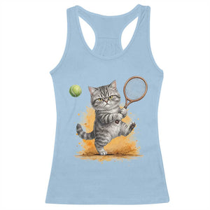 Funny Grumpy Cat Tennis Player Racerback Tank Top Gift For Tennis Fans TS12 Light Blue Print Your Wear