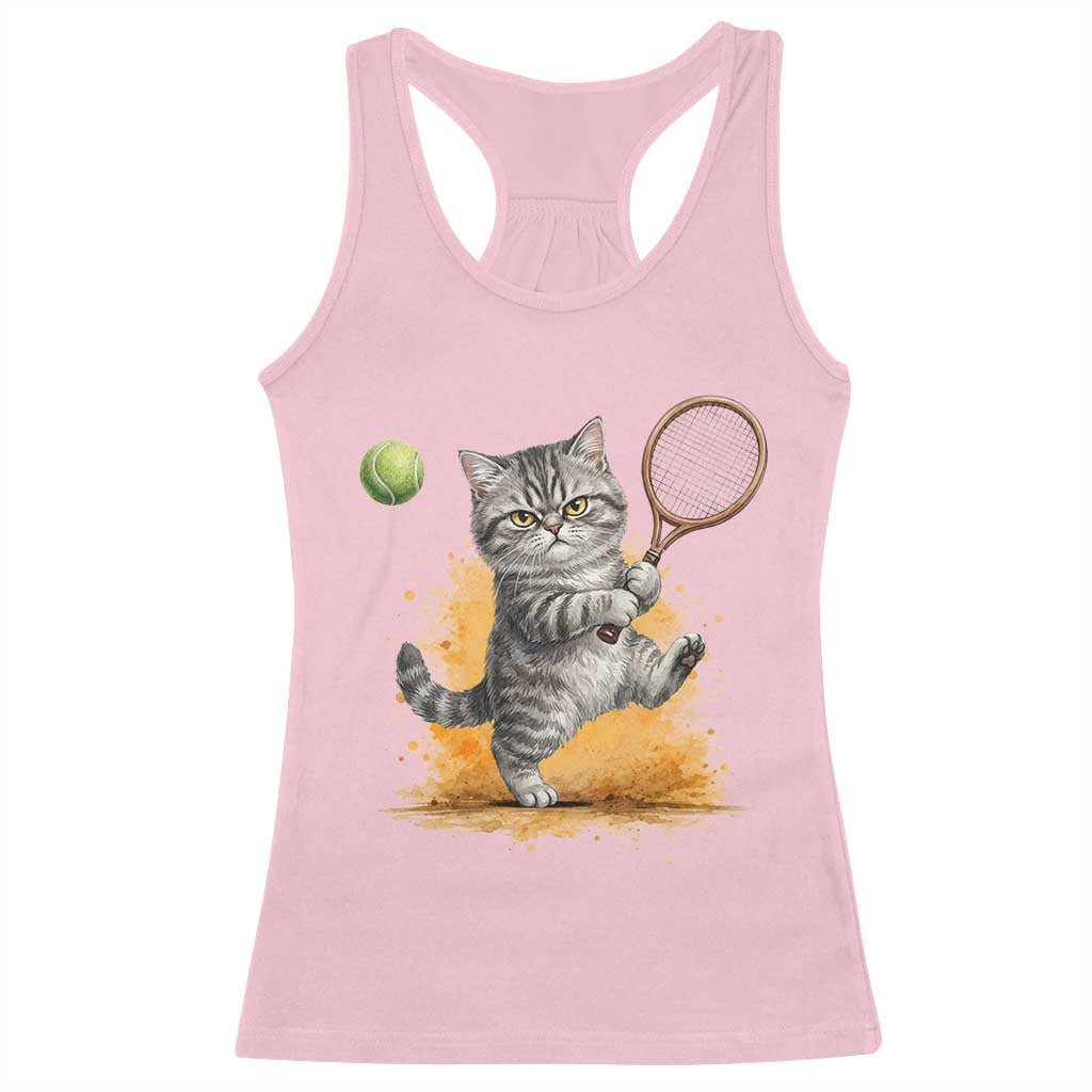Funny Grumpy Cat Tennis Player Racerback Tank Top Gift For Tennis Fans TS12 Light Pink Print Your Wear