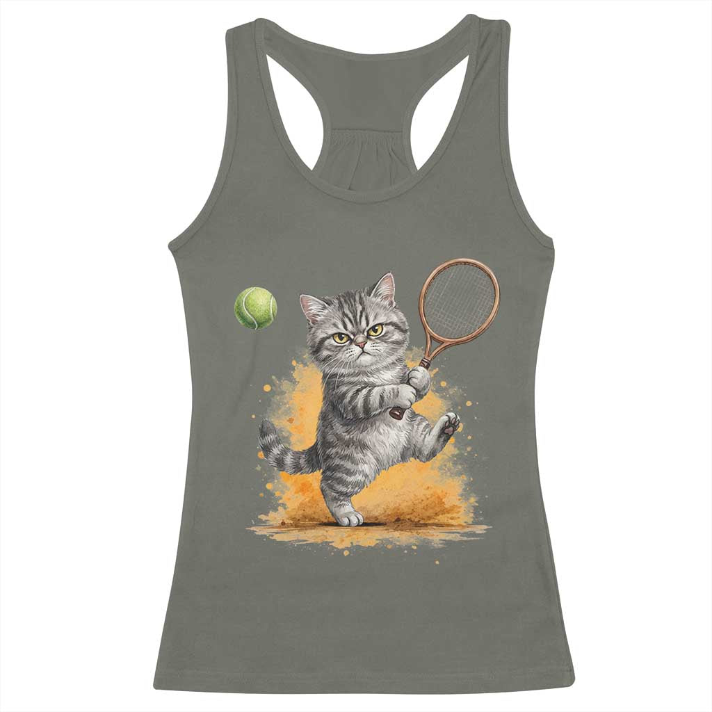 Funny Grumpy Cat Tennis Player Racerback Tank Top Gift For Tennis Fans TS12 Military Green Print Your Wear
