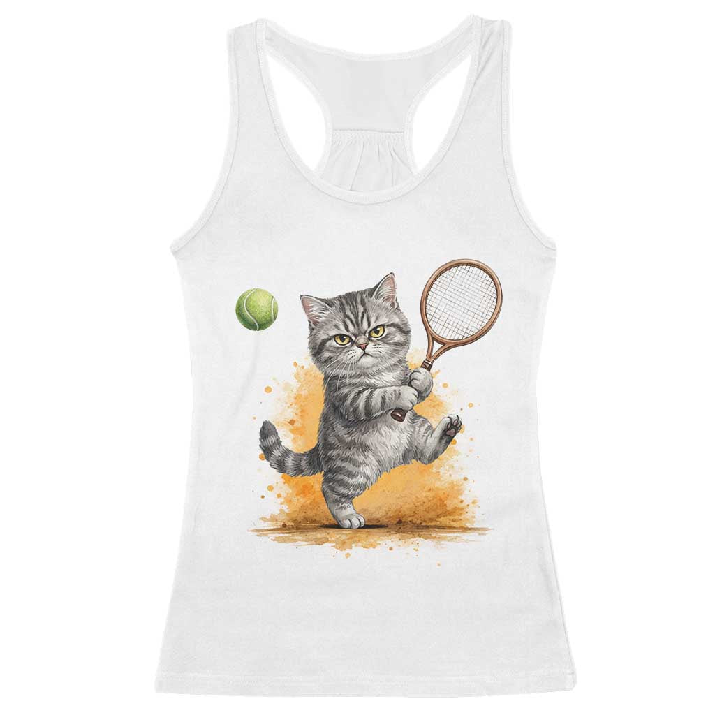 Funny Grumpy Cat Tennis Player Racerback Tank Top Gift For Tennis Fans TS12 White Print Your Wear