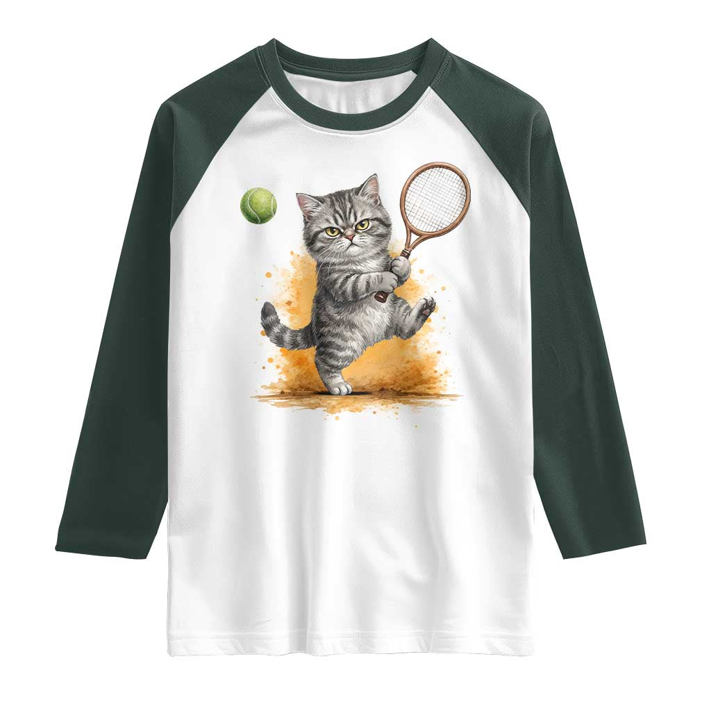 Funny Grumpy Cat Tennis Player Raglan Shirt Gift For Tennis Fans TS12 White Dark Forest Green Print Your Wear
