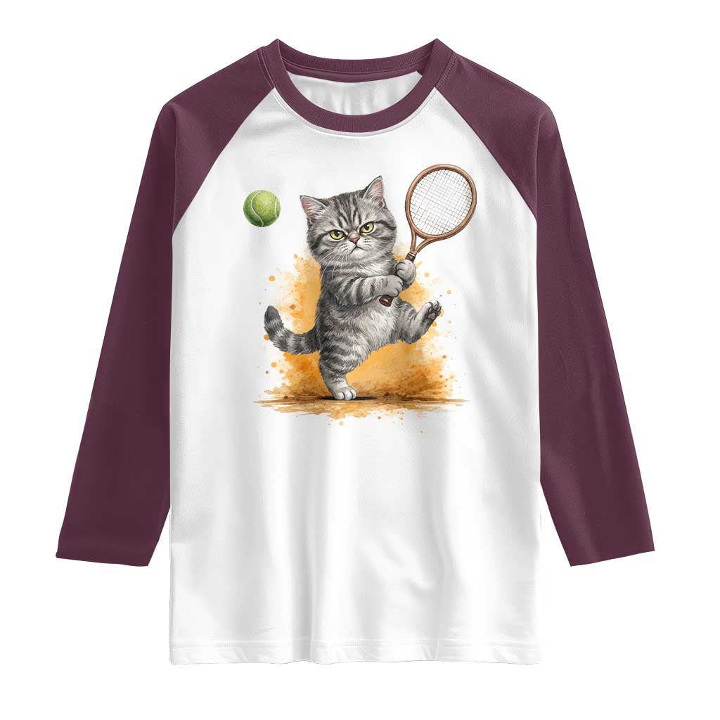 Funny Grumpy Cat Tennis Player Raglan Shirt Gift For Tennis Fans TS12 White Maroon Print Your Wear