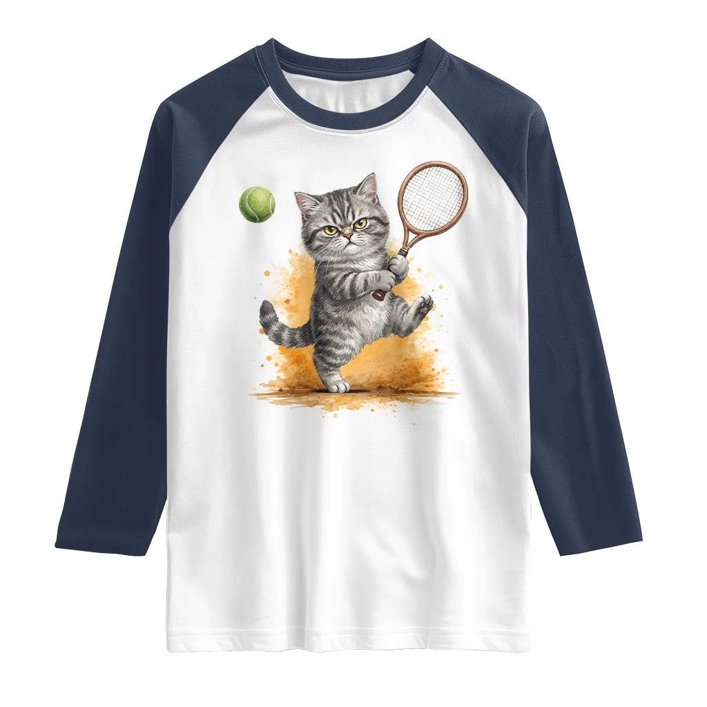 Funny Grumpy Cat Tennis Player Raglan Shirt Gift For Tennis Fans TS12 White Navy Print Your Wear