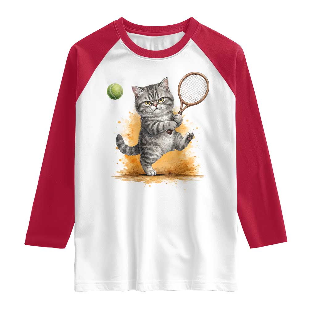 Funny Grumpy Cat Tennis Player Raglan Shirt Gift For Tennis Fans TS12 White Red Print Your Wear