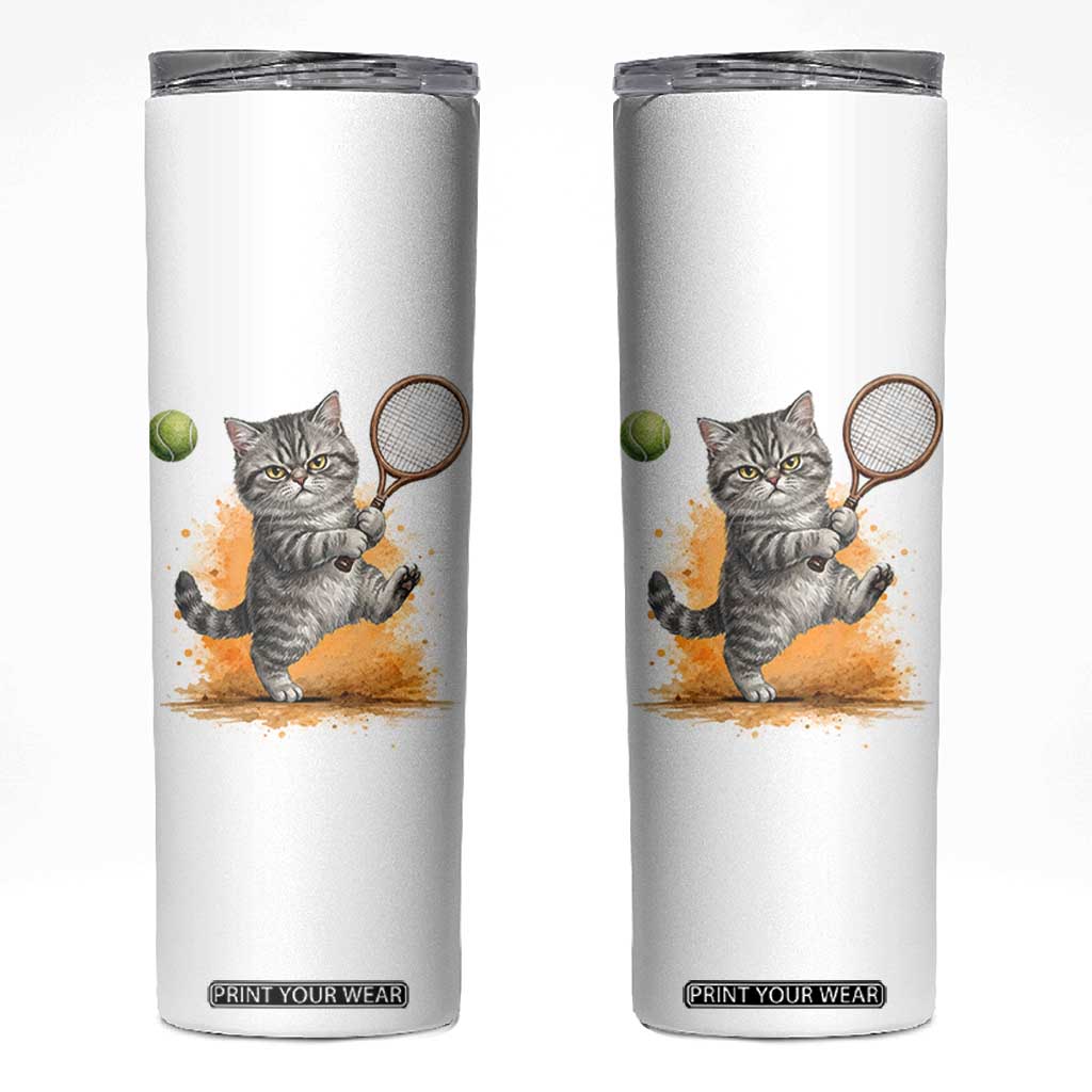 Funny Grumpy Cat Tennis Player Skinny Tumbler Gift For Tennis Fans TS12 White Print Your Wear