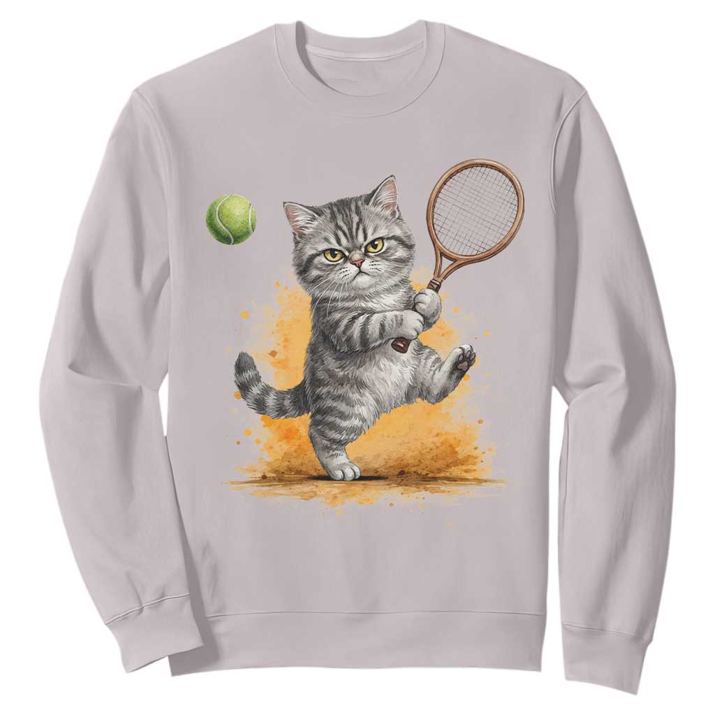 Funny Grumpy Cat Tennis Player Sweatshirt Gift For Tennis Fans TS12 Ice Gray Print Your Wear