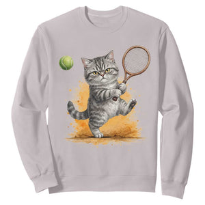 Funny Grumpy Cat Tennis Player Sweatshirt Gift For Tennis Fans TS12 Ice Gray Print Your Wear