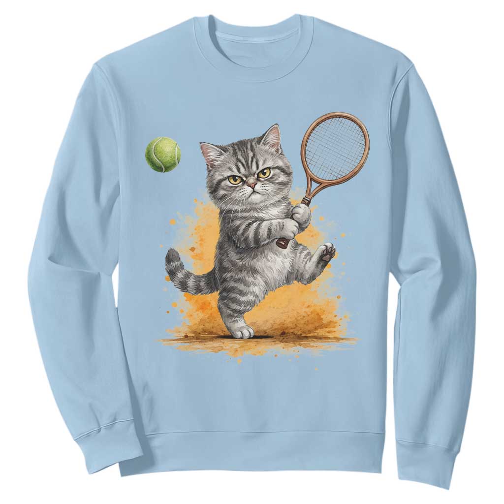 Funny Grumpy Cat Tennis Player Sweatshirt Gift For Tennis Fans TS12 Light Blue Print Your Wear
