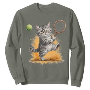 Funny Grumpy Cat Tennis Player Sweatshirt Gift For Tennis Fans TS12 Military Green Print Your Wear